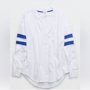 OFFLINE by Aerie Women's White Blue Striped Cardigan Sweatshirt XS Button Front